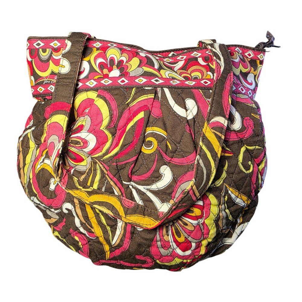 Vera Bradley Sittin In A Tree Quilted Cotton Shoulder Bag Brown Pink Floral